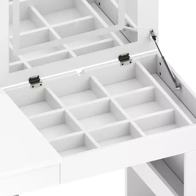 Vanity Desk with LED Mirror and Lights, Flip-Top Makeup Table with 7 Drawers, 9 Compartments, 3 Shelves, 3 Color Modes, White