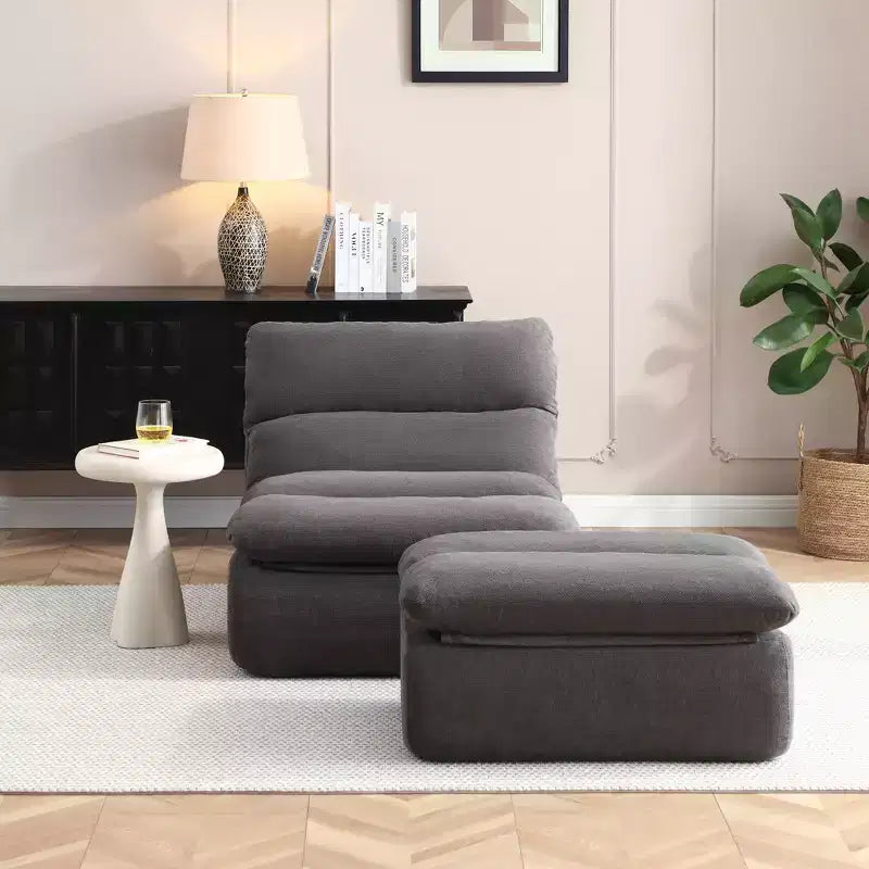 Corduroy Bean Bag Floor Lounge Sofa with Ottoman