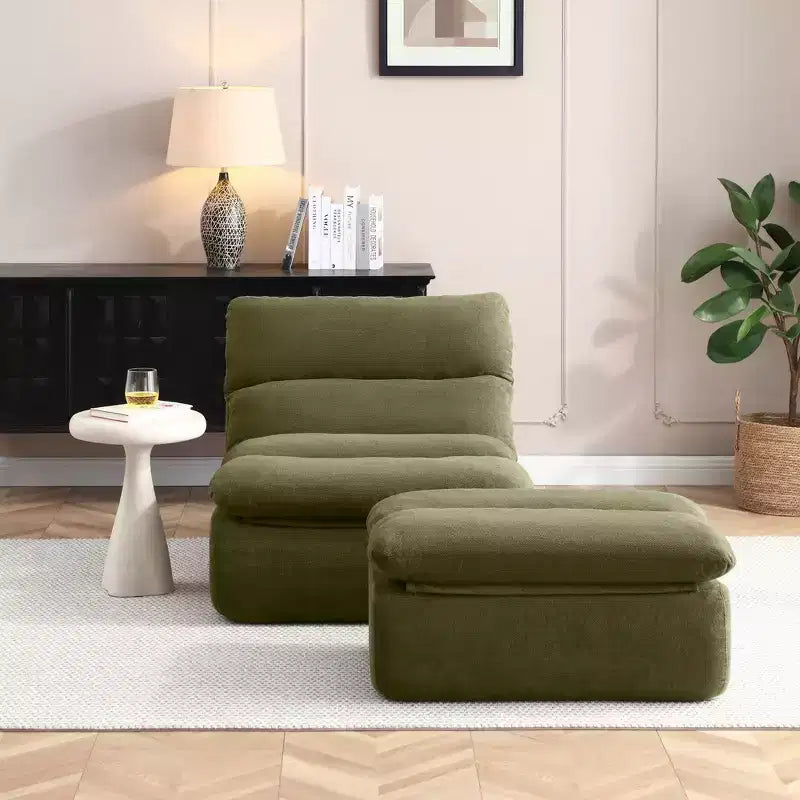 Corduroy Bean Bag Floor Lounge Sofa with Ottoman