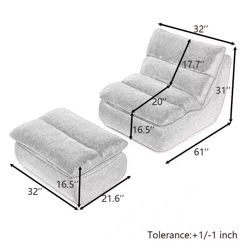 Corduroy Bean Bag Floor Lounge Sofa with Ottoman