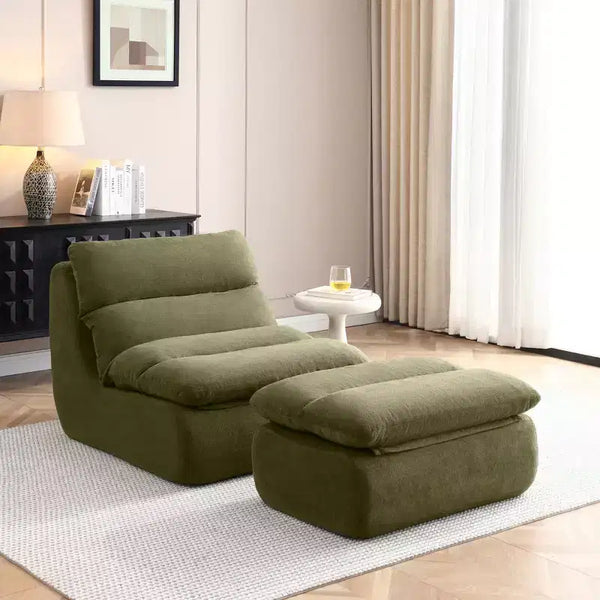 GDFStudio Cloud Corduroy Bean Bag Chair with Ottoman