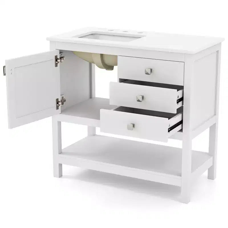 Bathroom Vanity Unit with Basin, Extra Wide Granite Countertop and Ceramic Sink