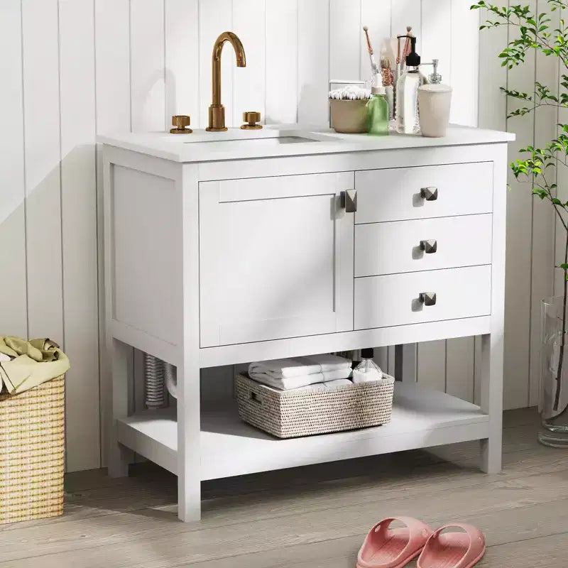 Bathroom Vanity Unit with Basin, Extra Wide Granite Countertop and Ceramic Sink