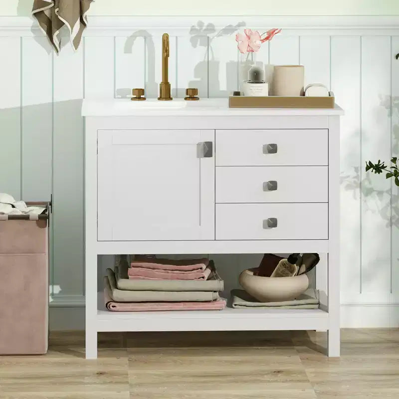 Bathroom Vanity Unit with Basin, Extra Wide Granite Countertop and Ceramic Sink