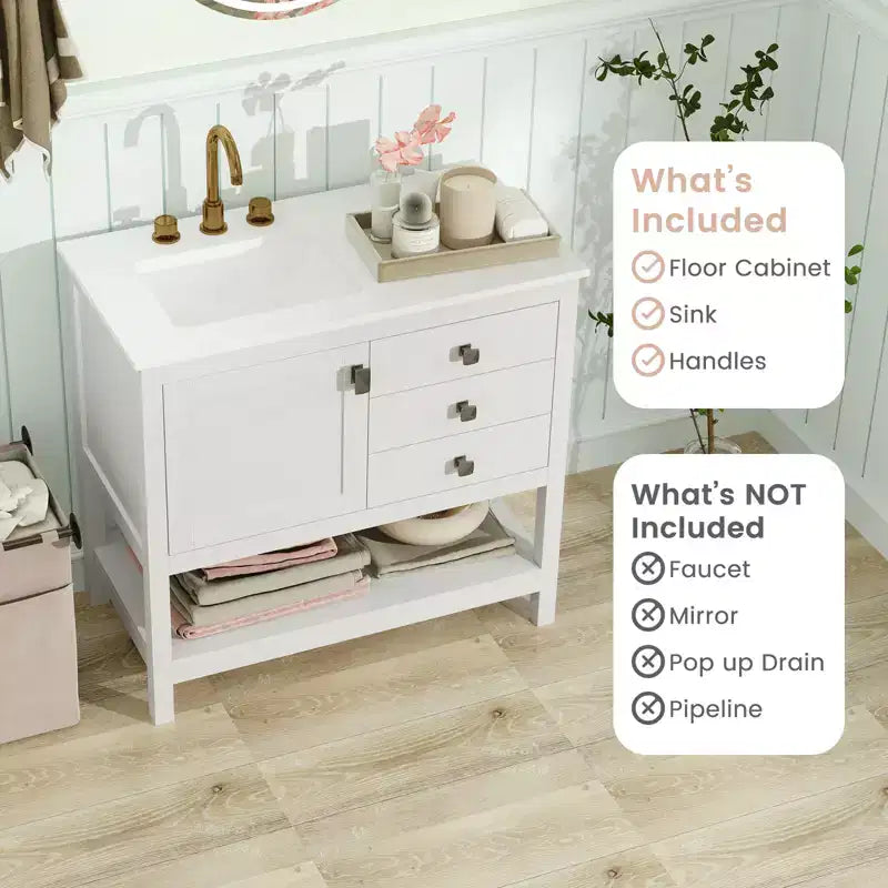Bathroom Vanity Unit with Basin, Extra Wide Granite Countertop and Ceramic Sink