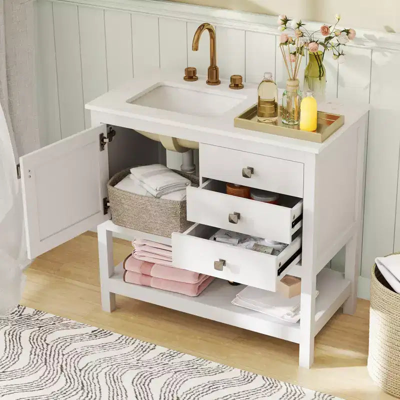 Bathroom Vanity Unit with Basin, Extra Wide Granite Countertop and Ceramic Sink
