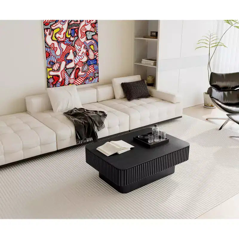 38.6" Fluted Lift-Top Coffee Table with Storage, Solid Wood Veneer, Adjustable Height, Black