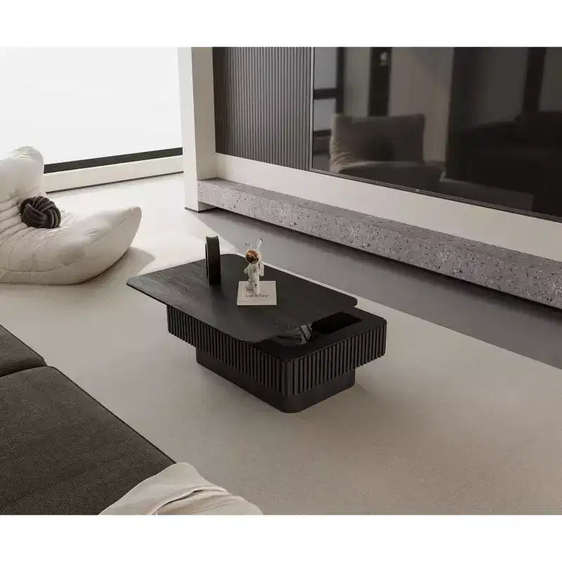 38.6" Fluted Lift-Top Coffee Table with Storage, Solid Wood Veneer, Adjustable Height, Black