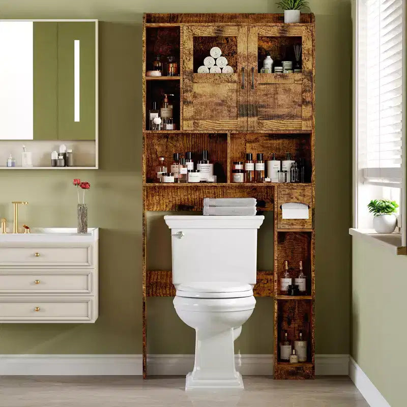 Modern Over Toilet Storage Cabinet, Glass Door & Sliding Barn Doors, Adjustable Shelf, for Laundry Room, Bathroom