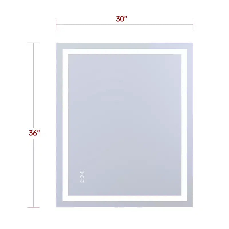 30x36 Wall Tempered Glass Bathroom Mirror, ETL Anti-Fog Vanity Mirror, 3 Color Temperatures