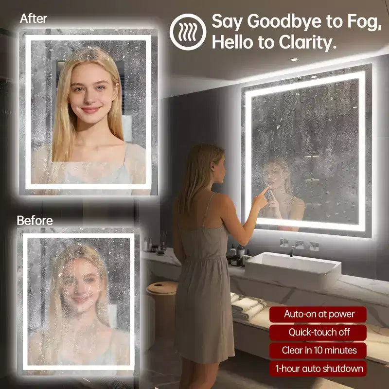 30x36 Wall Tempered Glass Bathroom Mirror, ETL Anti-Fog Vanity Mirror, 3 Color Temperatures