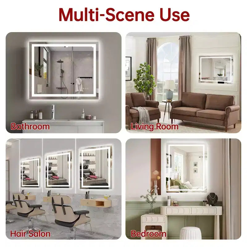 30x36 Wall Tempered Glass Bathroom Mirror, ETL Anti-Fog Vanity Mirror, 3 Color Temperatures