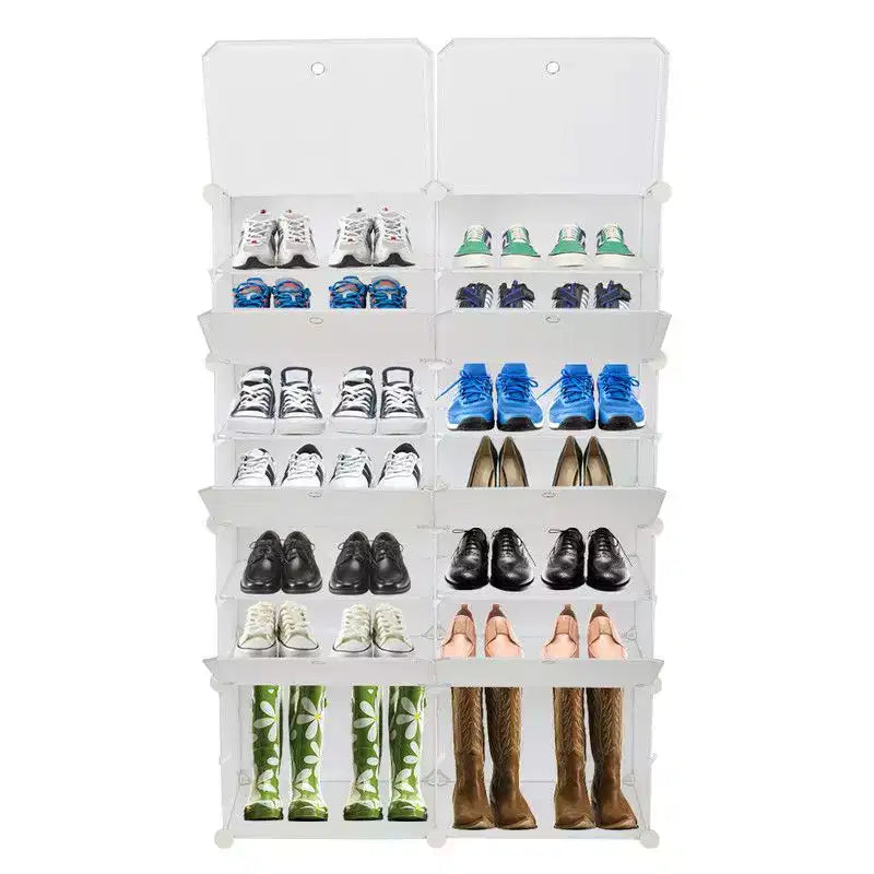 14-Cubby DIY Modular Shoe Cabinet Plastic Shoe Organizer, White