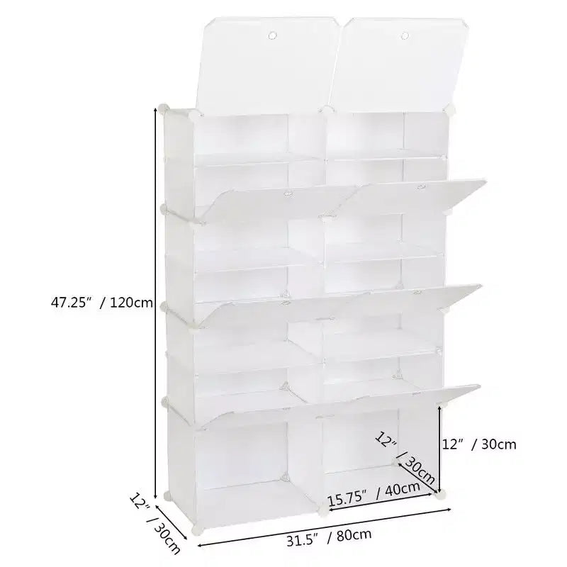 14-Cubby DIY Modular Shoe Cabinet Plastic Shoe Organizer, White
