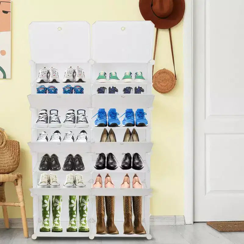 14-Cubby DIY Modular Shoe Cabinet Plastic Shoe Organizer, White