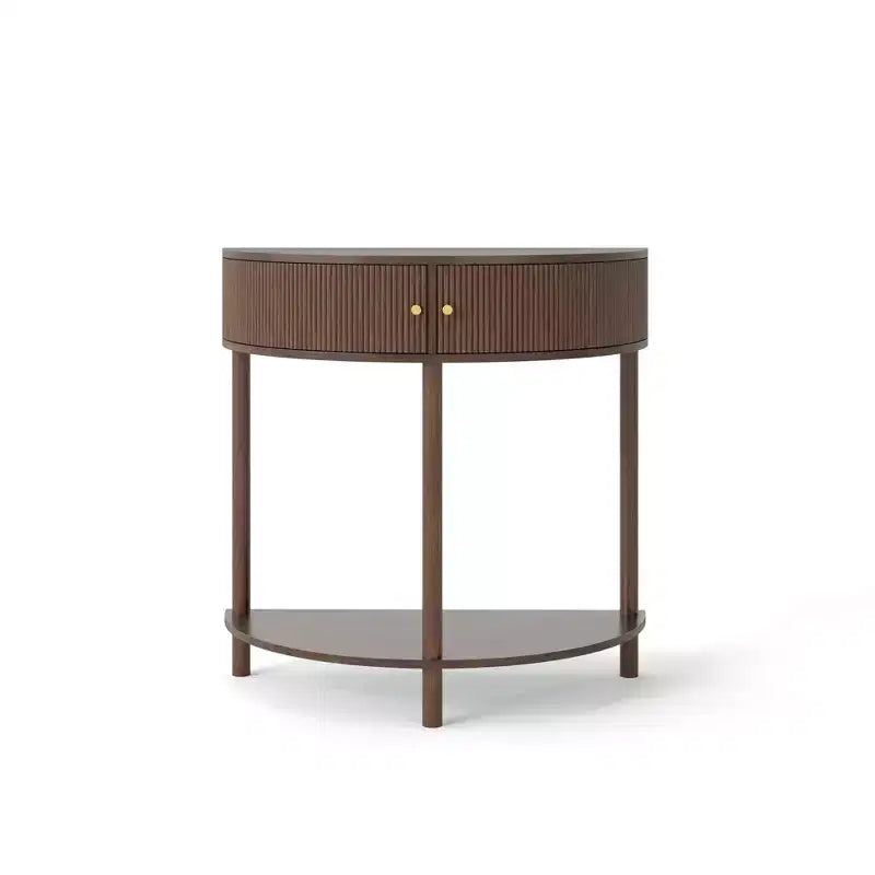 Modern Wave-Pattern Half-Moon Wooden Console Table with 2 Drawers and Open Shelf