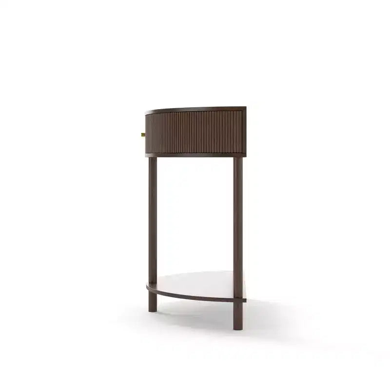 Modern Wave-Pattern Half-Moon Wooden Console Table with 2 Drawers and Open Shelf