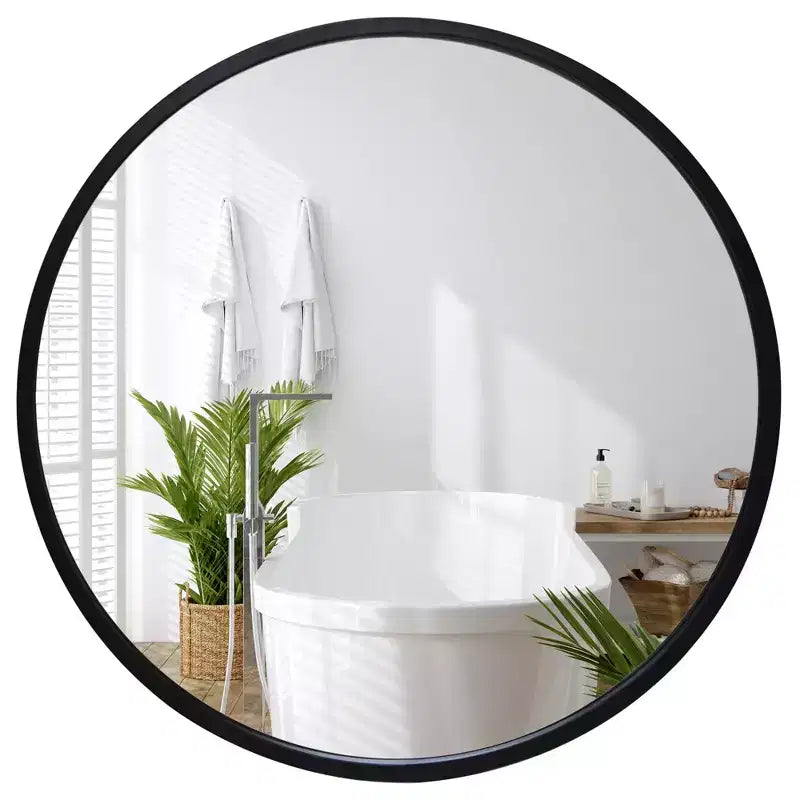32" Round Wall Mirror, Black - Shatter-Resistant Glass, Modern Design