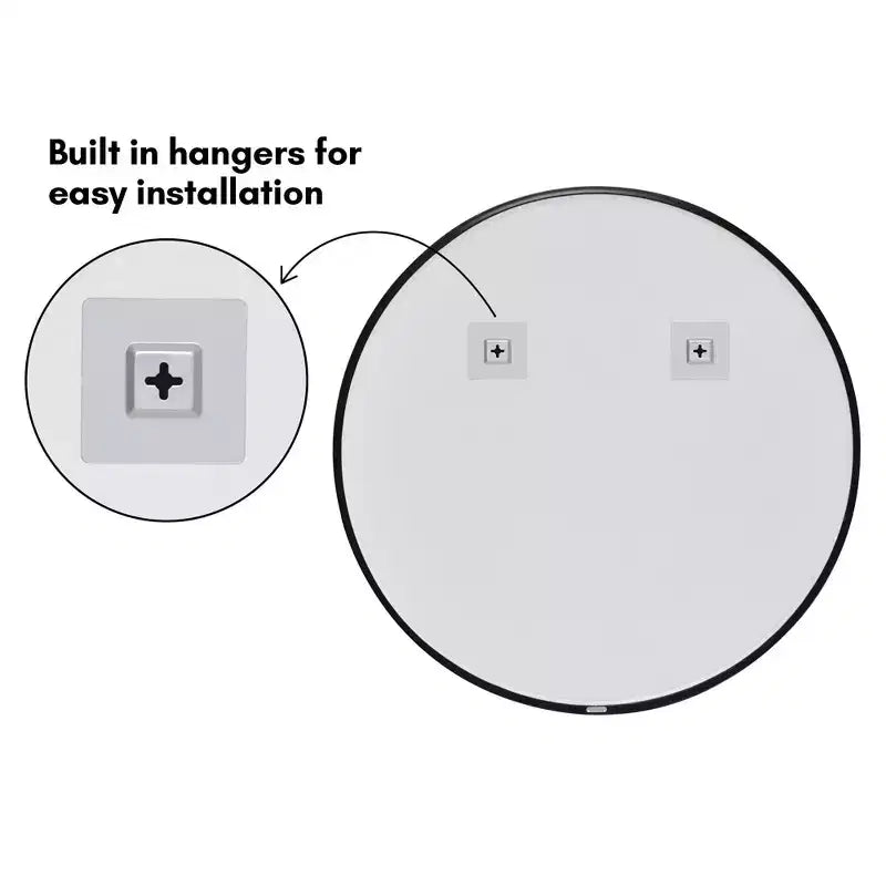 32" Round Wall Mirror, Black - Shatter-Resistant Glass, Modern Design
