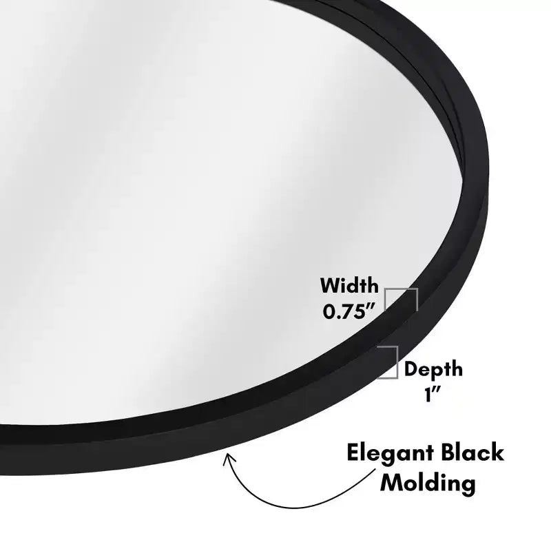 32" Round Wall Mirror, Black - Shatter-Resistant Glass, Modern Design