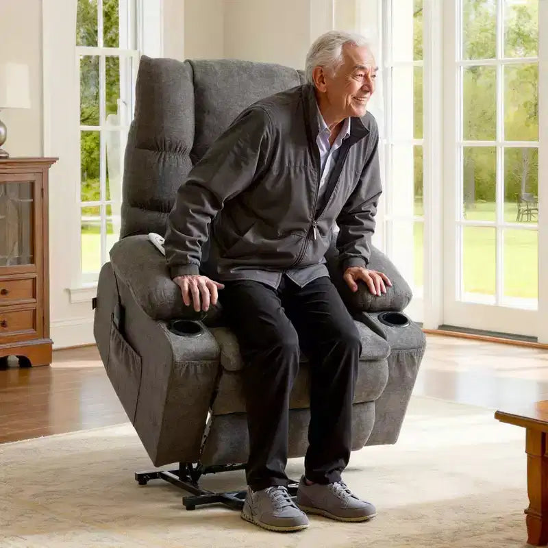 Power Lift Recliner Chair with Heat and Massage, Infinite Position Adjustment, Chenille Fabric, Dark Gray