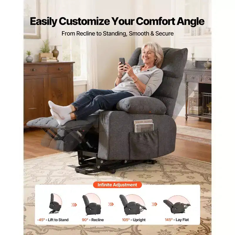 Power Lift Recliner Chair with Heat and Massage, Infinite Position Adjustment, Chenille Fabric, Dark Gray