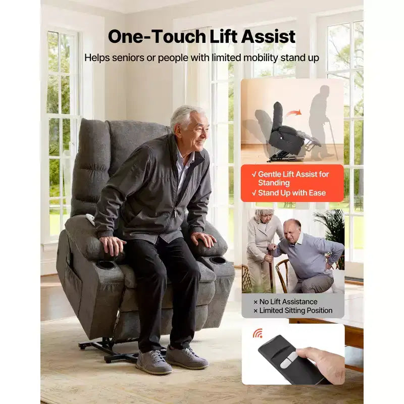 Power Lift Recliner Chair with Heat and Massage, Infinite Position Adjustment, Chenille Fabric, Dark Gray