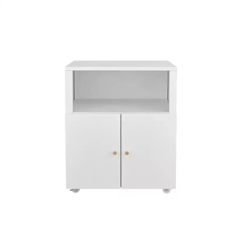 Metal Printer Cabinet with Wheels and Storage Shelf, 28.9" Rolling Printer Stand for Home Office, White