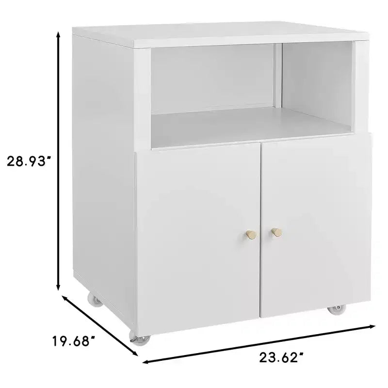 Metal Printer Cabinet with Wheels and Storage Shelf, 28.9" Rolling Printer Stand for Home Office, White