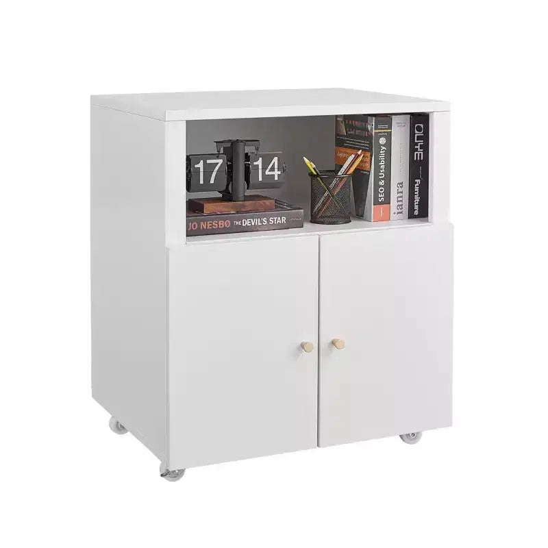 Metal Printer Cabinet with Wheels and Storage Shelf, 28.9" Rolling Printer Stand for Home Office, White