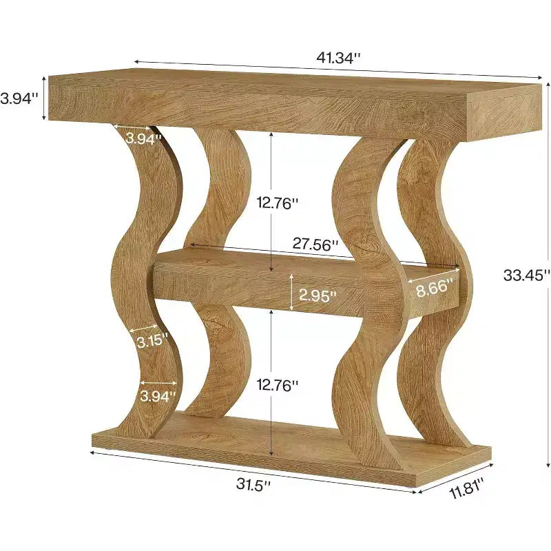 41" Console Table for Entryway, 3-Tier Narrow Wood Sofa Table with Storage Shelves and Curved Frame