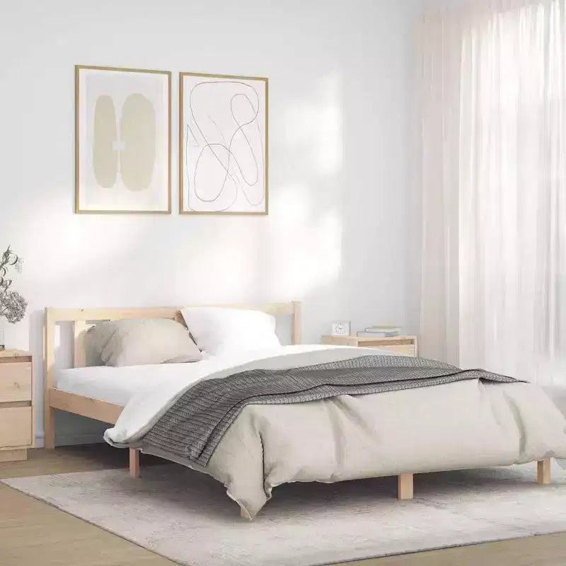 Solid Pine Wood Bed Frame Natural, 53.94" x 74.80"