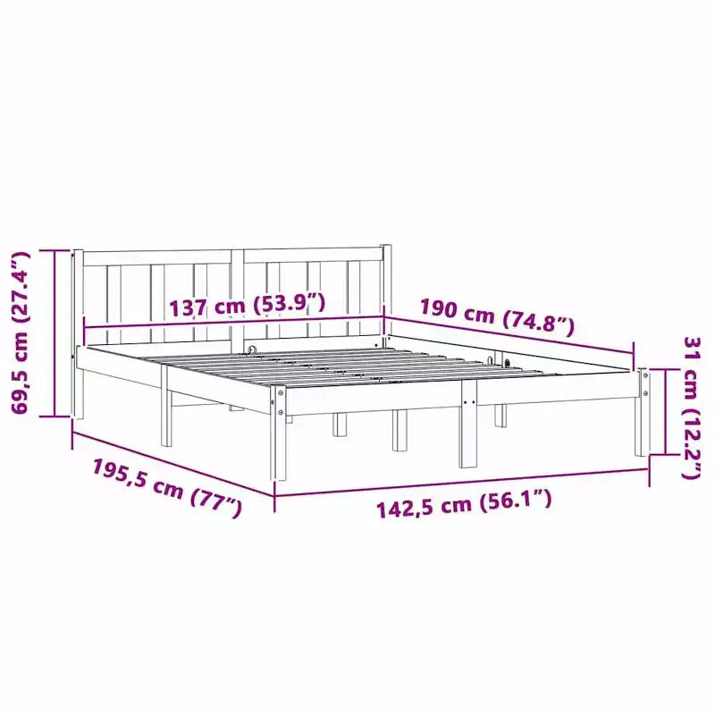 Solid Pine Wood Bed Frame Natural, 53.94" x 74.80"