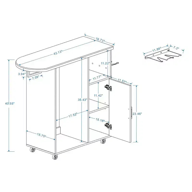Rolling Garment Rack Storage Cabinet with Hanging Rod, Shelves and Ironing Board for Bedroom, Closet or Laundry Room