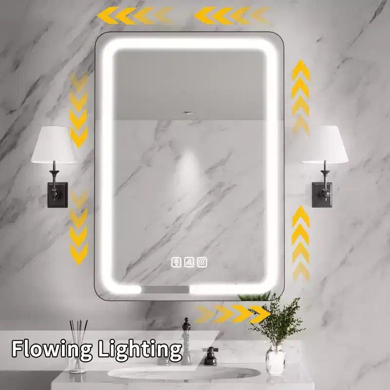 20"W x 28"H Rectangular Iron Medicine Cabinet with Mirror, Dimmable LED, Anti-Fog and Outlets - Fully Assembled
