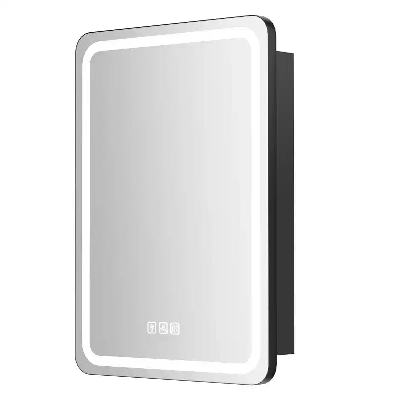 20"W x 28"H Rectangular Iron Medicine Cabinet with Mirror, Dimmable LED, Anti-Fog and Outlets - Fully Assembled