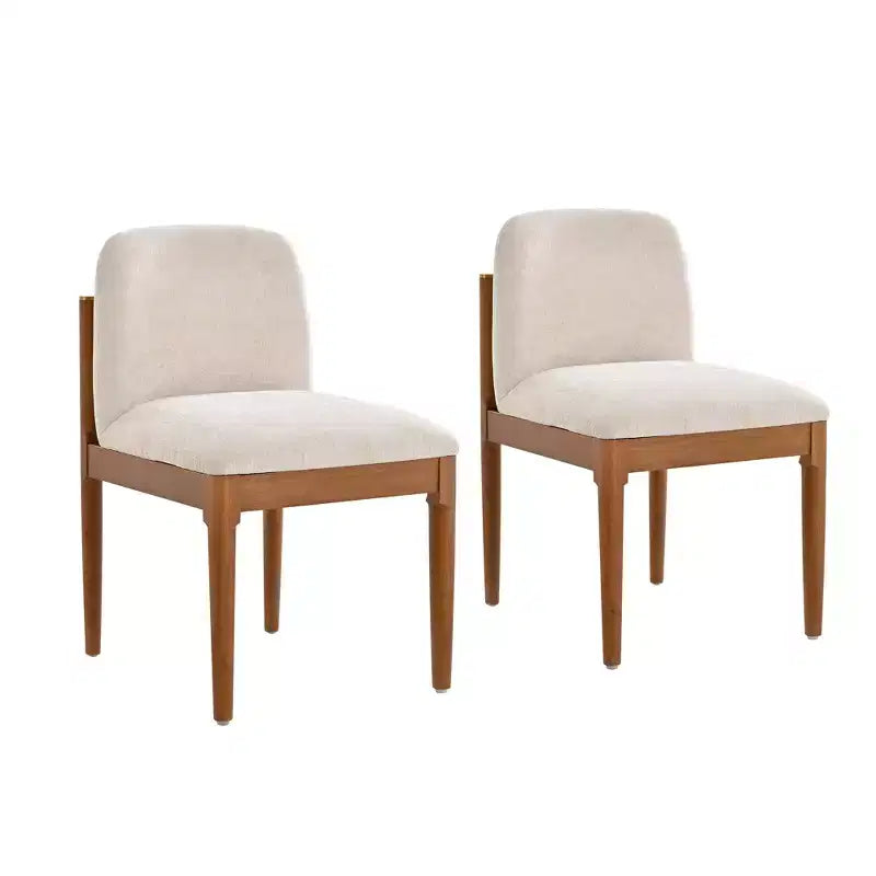 Set of 2 Modern Dining Chairs with Woven Rope Backrest & Solid Rubberwood Legs, Walnut Finish