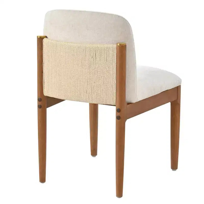 Set of 2 Modern Dining Chairs with Woven Rope Backrest & Solid Rubberwood Legs, Walnut Finish