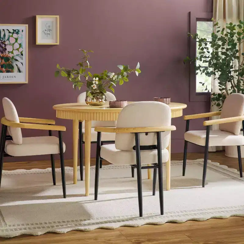 52" Modern Fluted Oval Solid Oak Wood Dining Table for 4