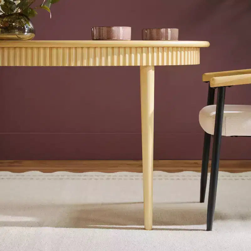 52" Modern Fluted Oval Solid Oak Wood Dining Table for 4