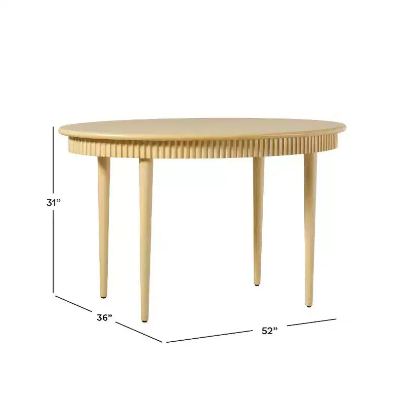 52" Modern Fluted Oval Solid Oak Wood Dining Table for 4