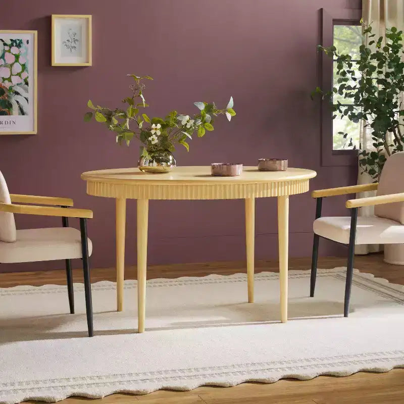 52" Modern Fluted Oval Solid Oak Wood Dining Table for 4
