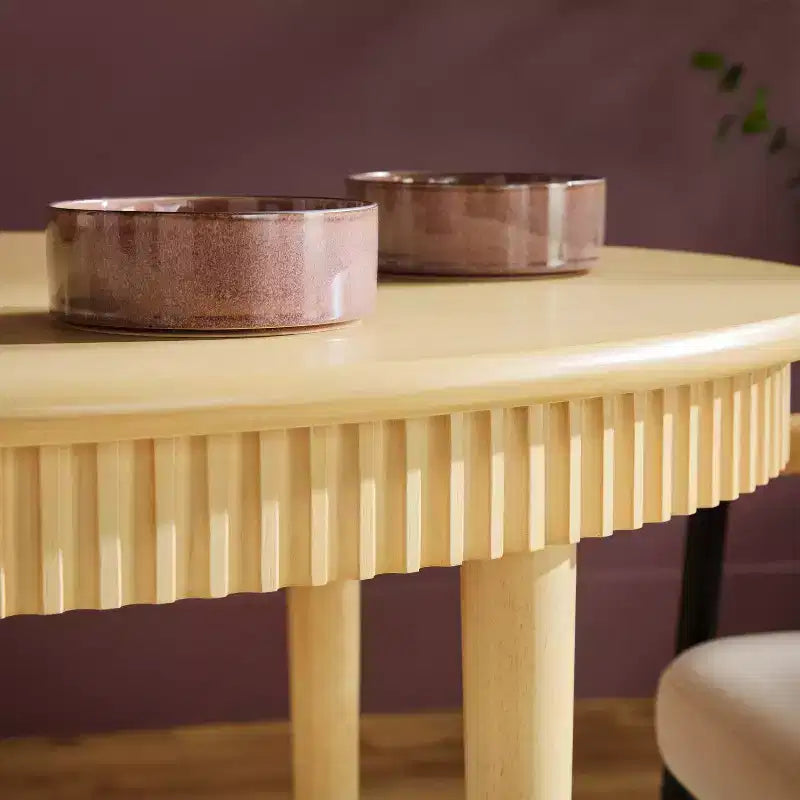 52" Modern Fluted Oval Solid Oak Wood Dining Table for 4