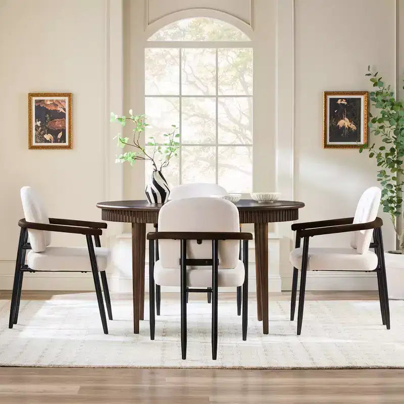 52" Modern Fluted Oval Solid Oak Wood Dining Table for 4