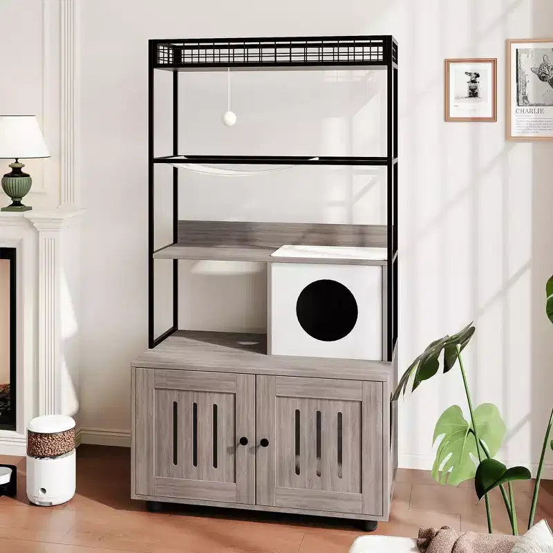 Multi-Functional Cat Litter Box Enclosure with Storage Rack, Hidden Cat Furniture, Modern Indoor Cat House, for Living Room, Home