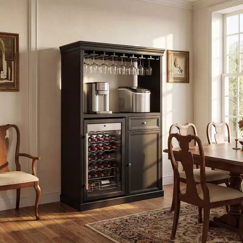 Kitchen Bar Cabinet,Compact Wine Fridge with Tempered Glass Door,Built-in LED,Temperature Control,Ideal for Kitchen Counter & Home Bar