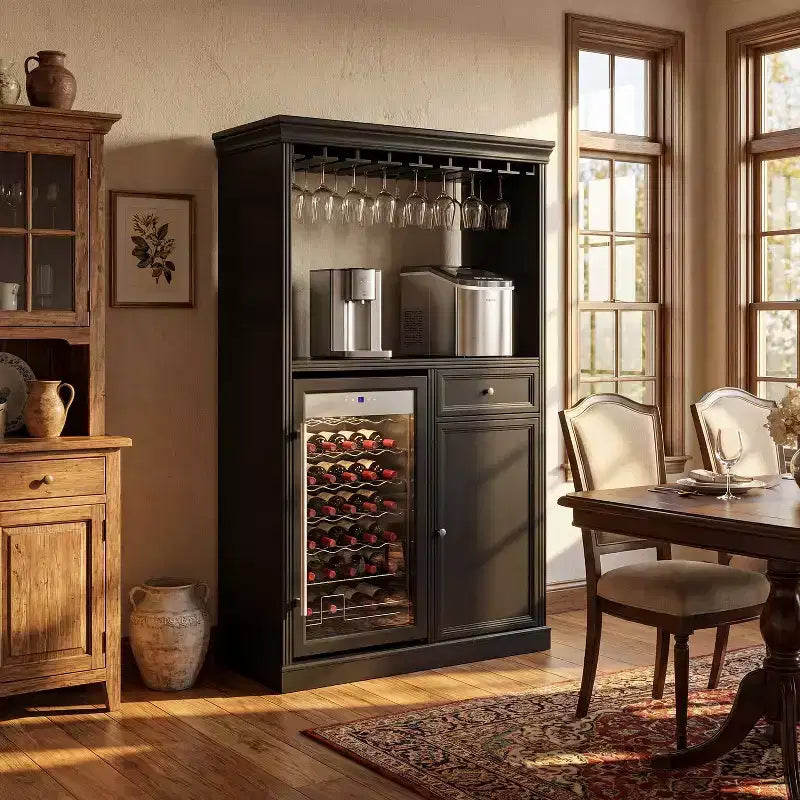 Kitchen Bar Cabinet,Compact Wine Fridge with Tempered Glass Door,Built-in LED,Temperature Control,Ideal for Kitchen Counter & Home Bar