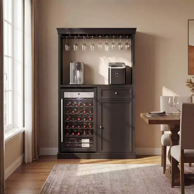 Kitchen Bar Cabinet,Compact Wine Fridge with Tempered Glass Door,Built-in LED,Temperature Control,Ideal for Kitchen Counter & Home Bar