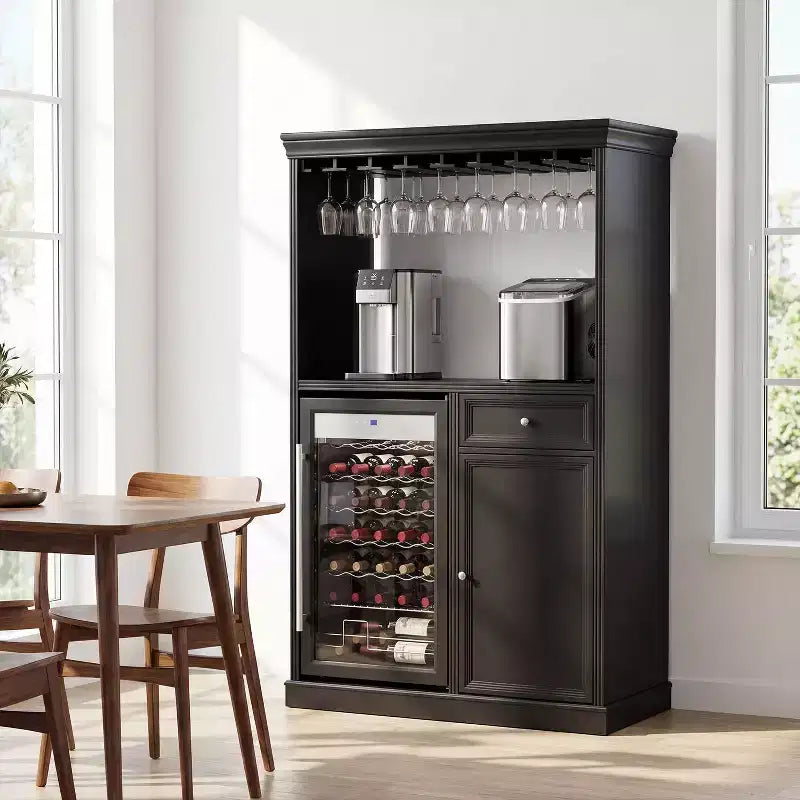 Kitchen Bar Cabinet,Compact Wine Fridge with Tempered Glass Door,Built-in LED,Temperature Control,Ideal for Kitchen Counter & Home Bar