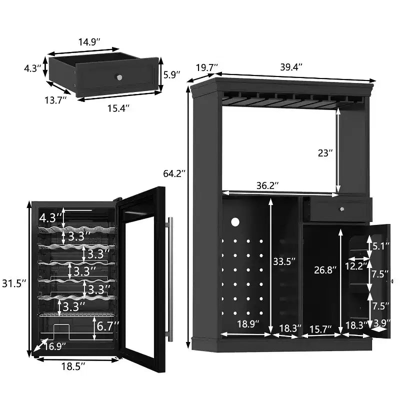 Kitchen Bar Cabinet,Compact Wine Fridge with Tempered Glass Door,Built-in LED,Temperature Control,Ideal for Kitchen Counter & Home Bar